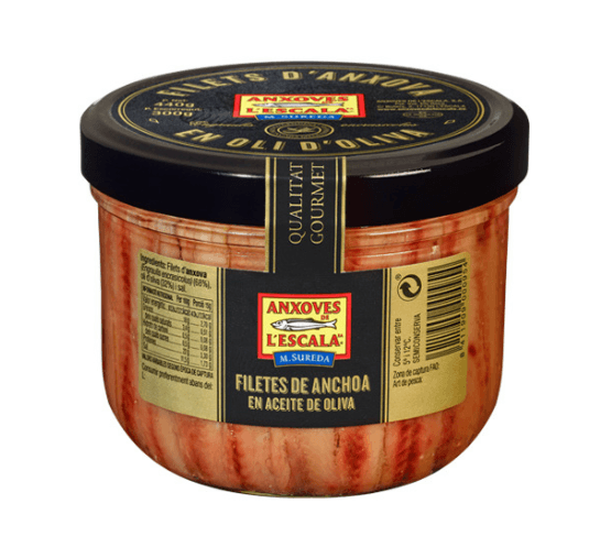 ANXOVES DE L'ESCALA Filets anxova en oli d'oliva 440g Pot Vidre