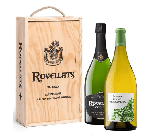 ROVELLATS Cava Original Gran Reserva Brut Nature 2019 i Blanc Primavera 2023 Magnums amb caixa de fusta